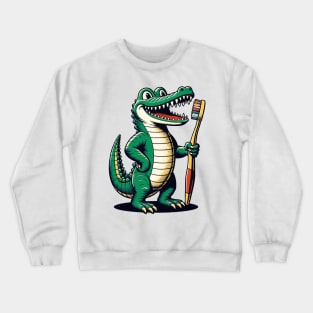 Aligator with toothbrush Crewneck Sweatshirt